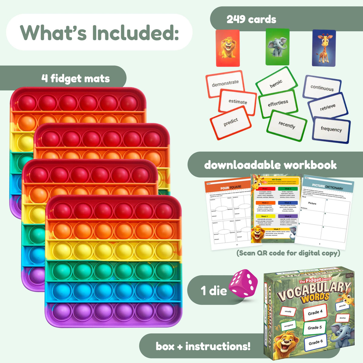 The Fourth Grade vocabulary card by The Fidget Game boosts reading discussion and writing prompts.