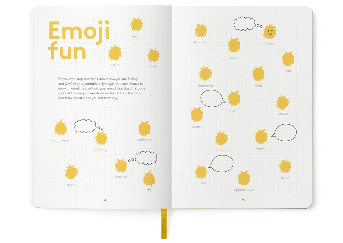 The HappyMe Journal child-writing scene highlights self-expression and emotional awareness for young readers.