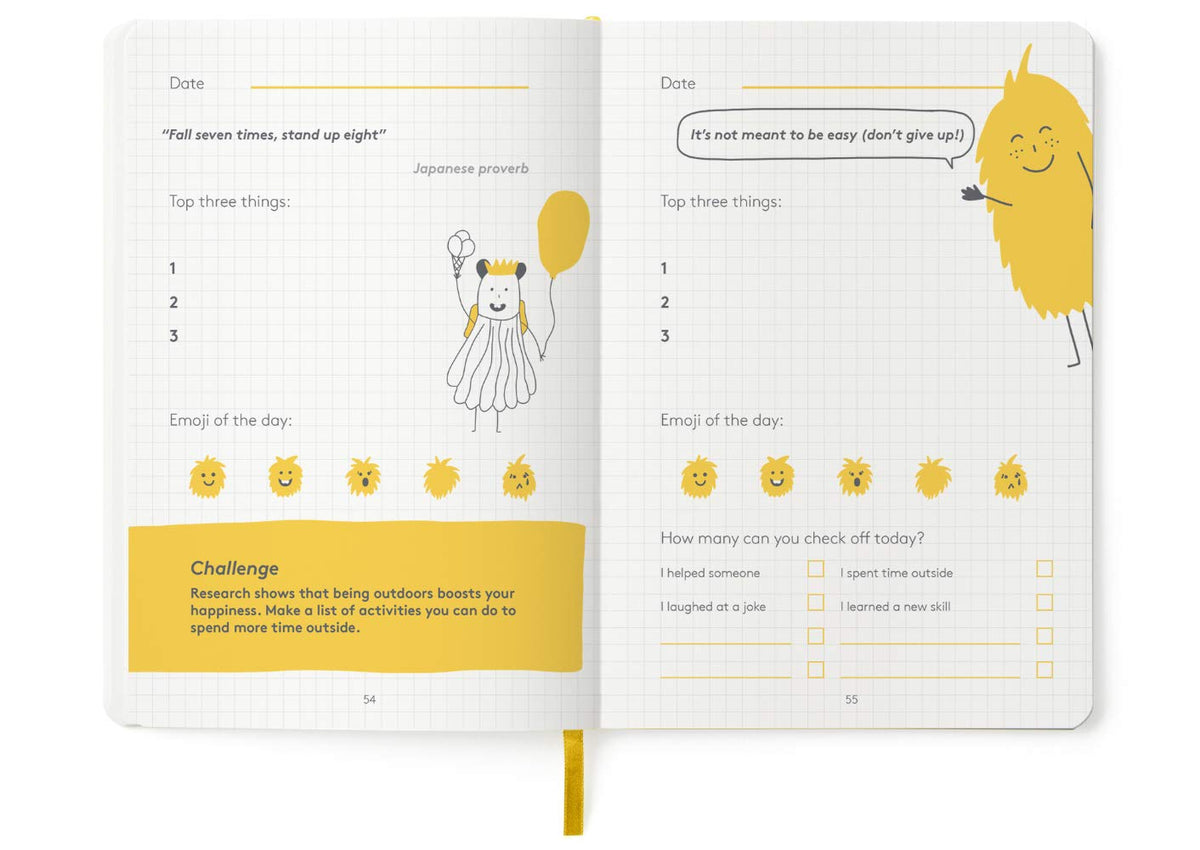 The HappyMe Journal growth-mindset shot hints at confidence-building through daily reflection.