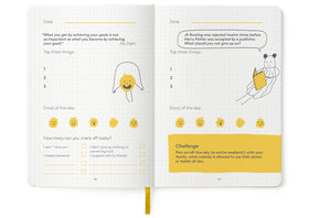 The HappyMe Journal mindfulness-activity image communicates gentle exercises that encourage presence.
