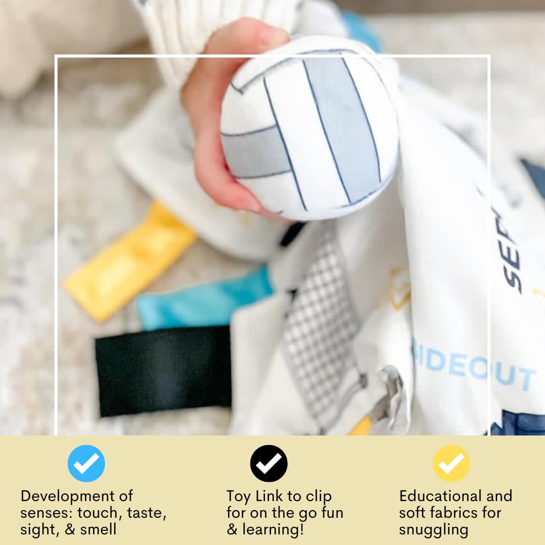 The Learning Lovey sensory blanket offers five-sense play on car trips