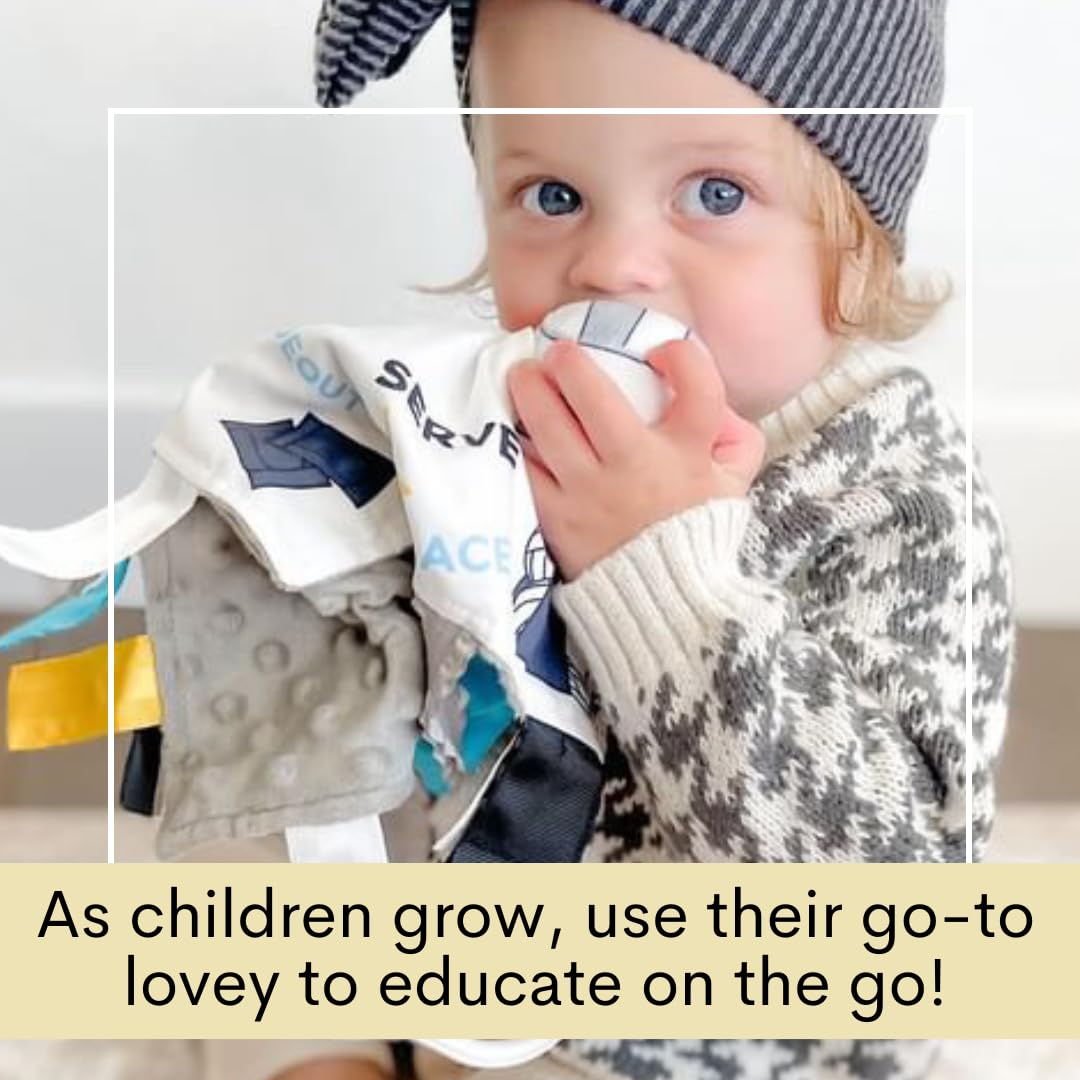 The Learning Lovey compact toy is ideal for strollers, carriers, and diaper bags