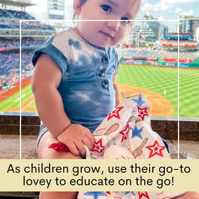 The Learning Lovey stroller attachment loop enables on-the-go comfort