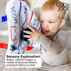 The Learning Lovey stroller clip toy attaches easily for on-the-go development.