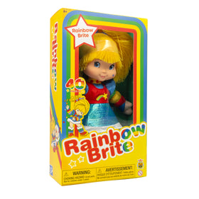 The Loyal Subjects Rainbow Brite doll packaging in yellow window box with rainbow accents.