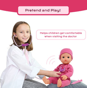 The New York Doll Collection 16-inch doll shown as a caring patient during play.