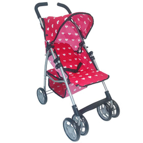 The New York Doll Collection baby doll stroller with pink hearts pattern for imaginative play.