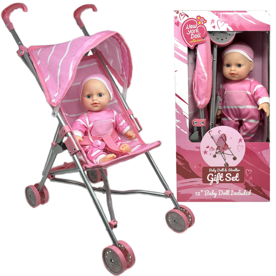 The New York Doll Collection baby doll stroller pink – durable design for easy pretend play.