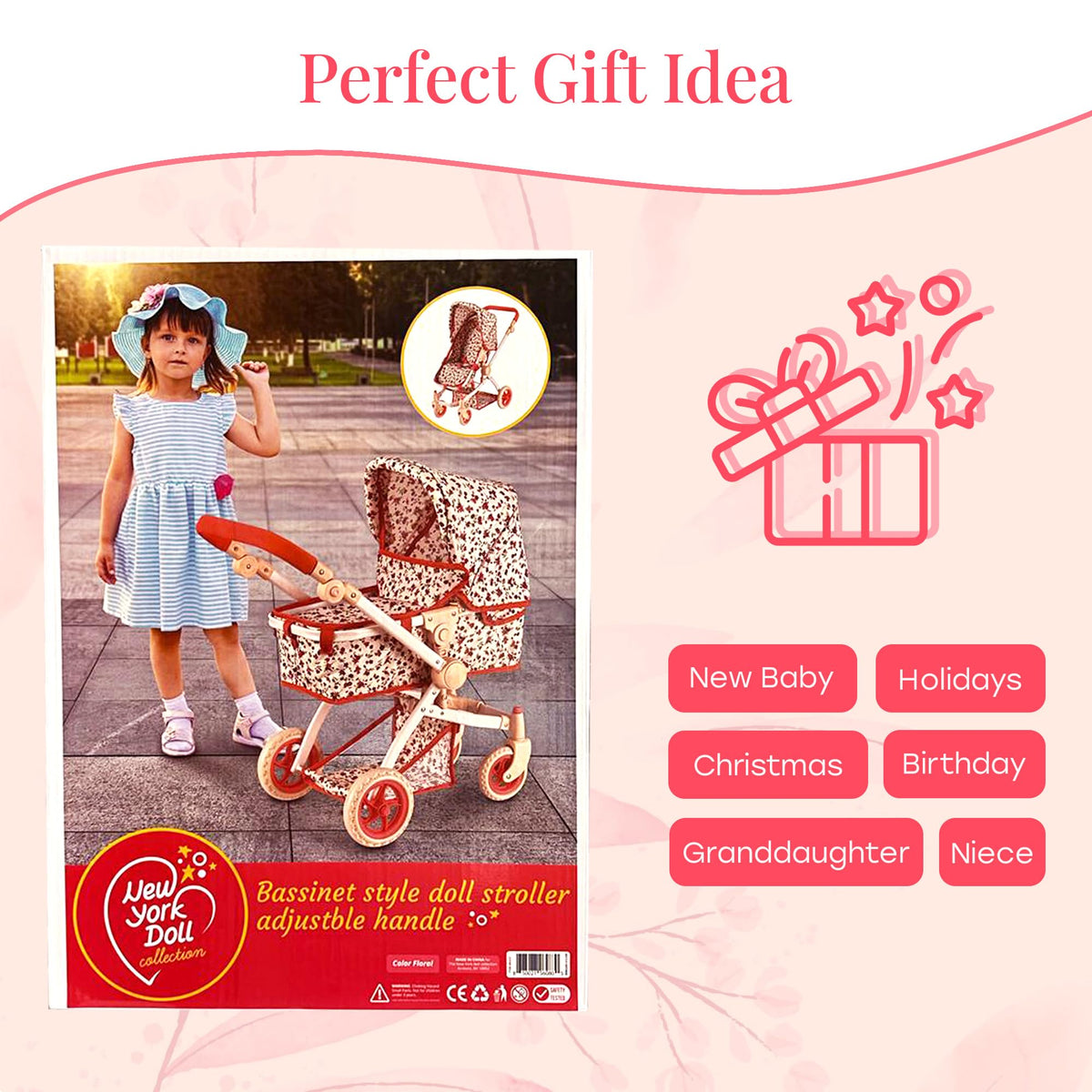 The New York Doll Collection bottom storage basket keeps doll accessories organized