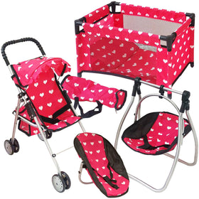 The New York Doll Collection deluxe stroller with crib, portable playset for 18-inch dolls