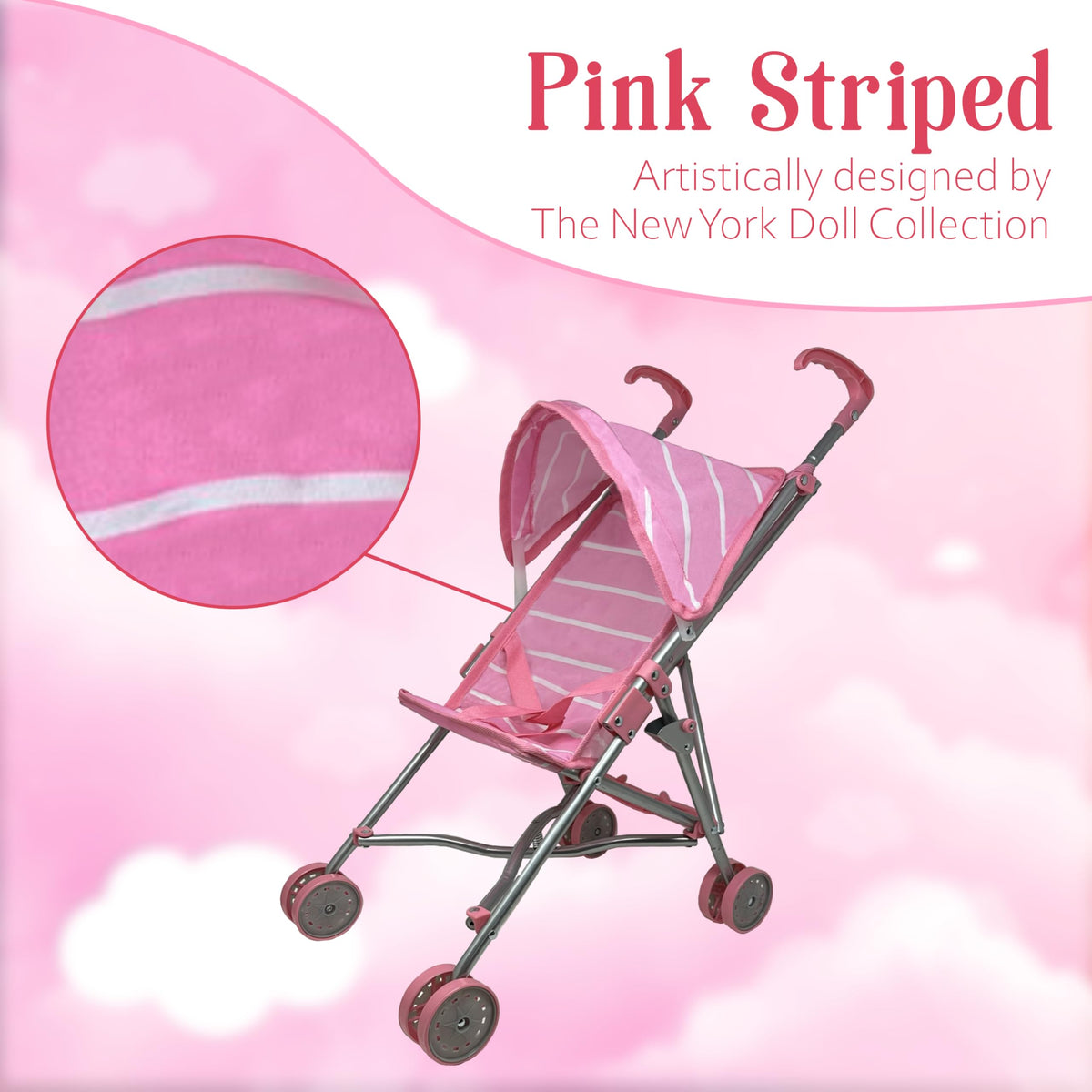 The New York Doll Collection pink outfit – matching fabric enhances coordinated pretend scenarios.