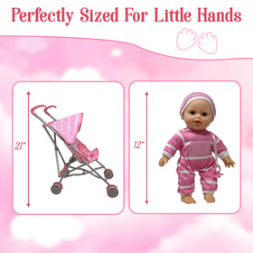 The New York Doll Collection doll with pacifier – attached pacifier supports nurturing role-play.