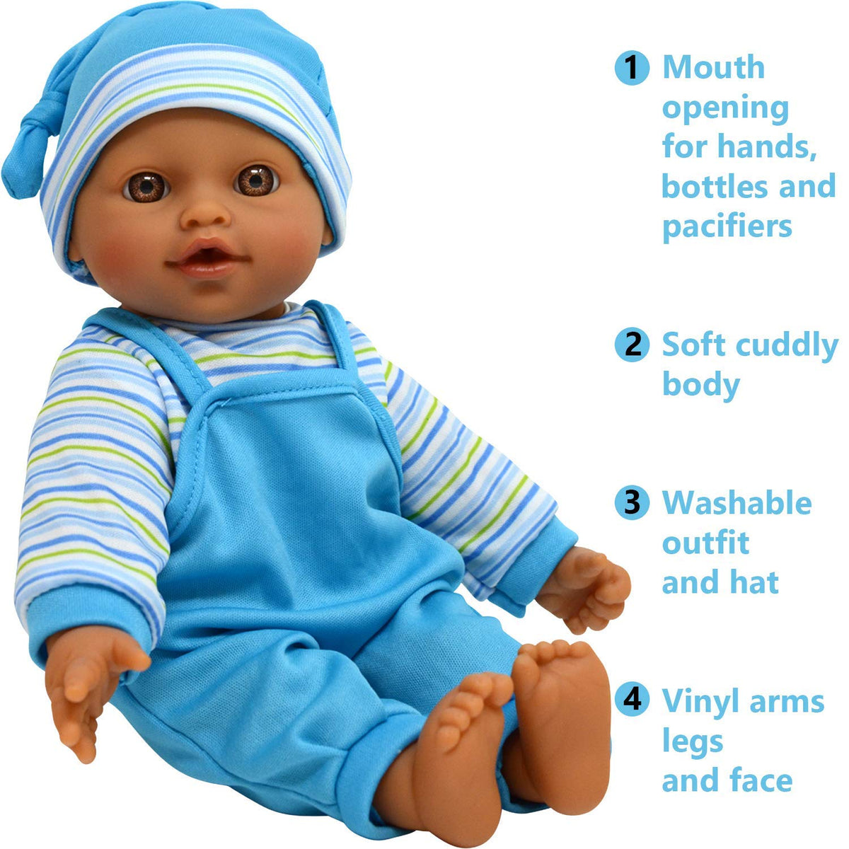 The New York Doll Collection pacifier included supports easy grasp and pretend care.