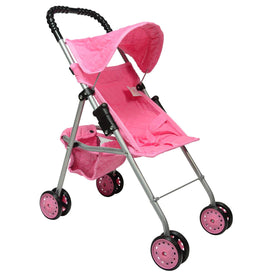 The New York Doll Collection My First Doll Stroller with pink quilted hood, ready for play.