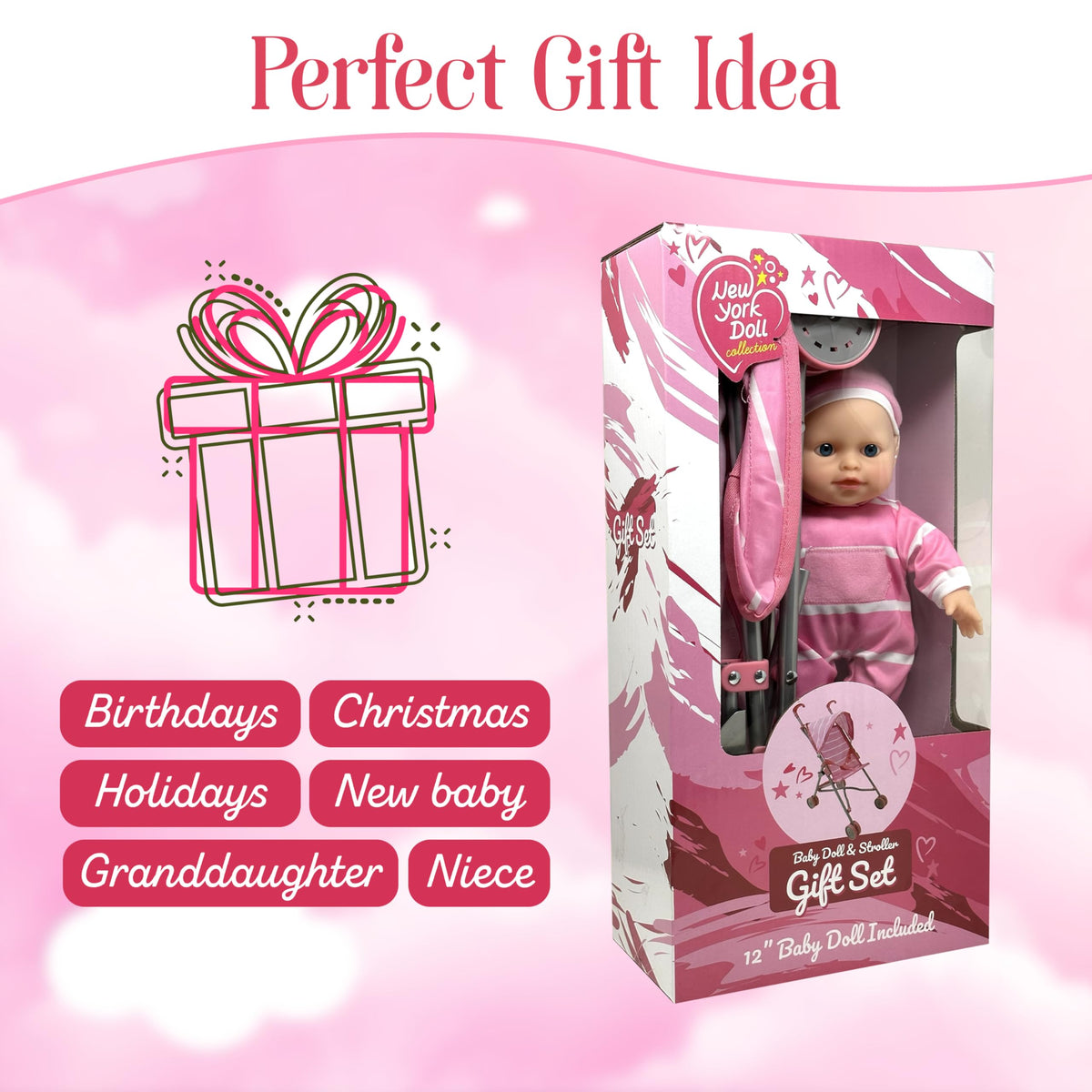 The New York Doll Collection foldable stroller – compact storage after playtime.