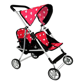 The New York Doll Collection heart-design twin stroller fits two 18-inch dolls for imaginative play.