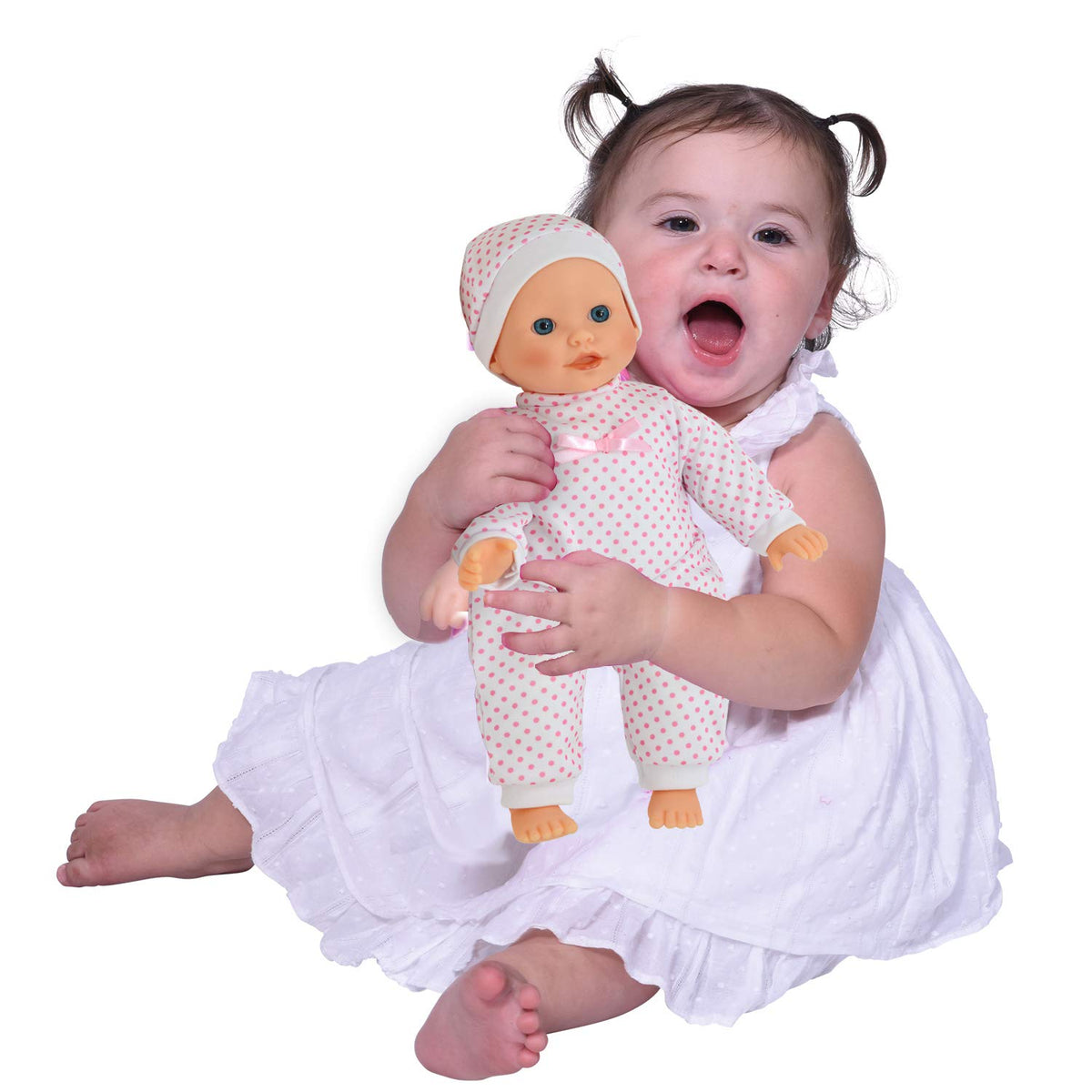 The New York Doll Collection matching polka dot hat for playful styling.