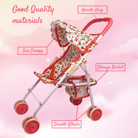 The New York Doll Collection canopy shields a doll from sun during pretend rides.