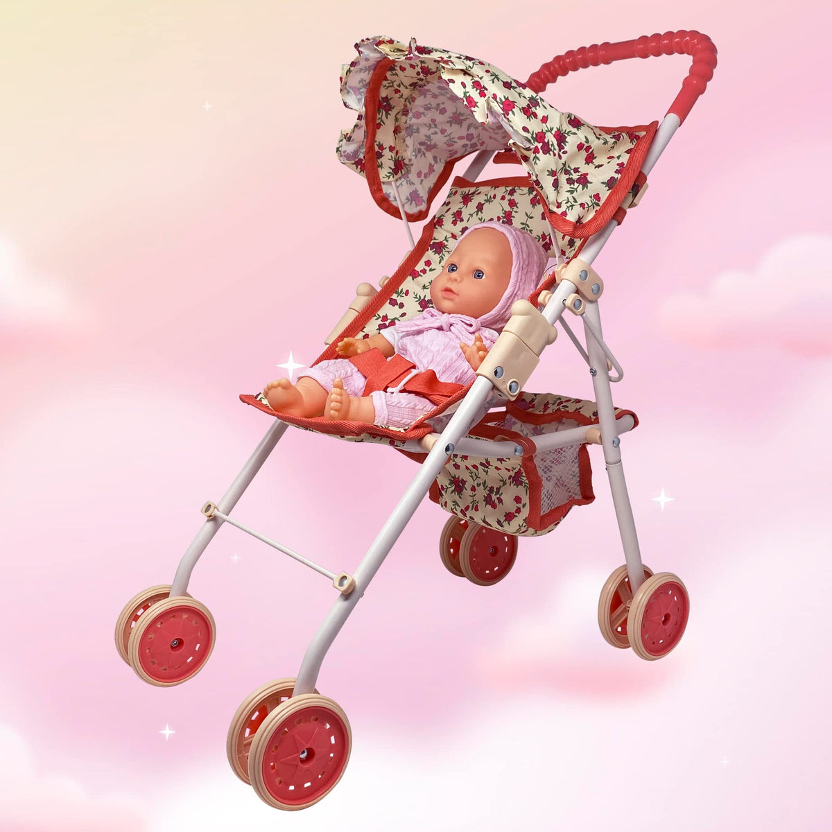 The New York Doll Collection floral print adds charm to playtime.