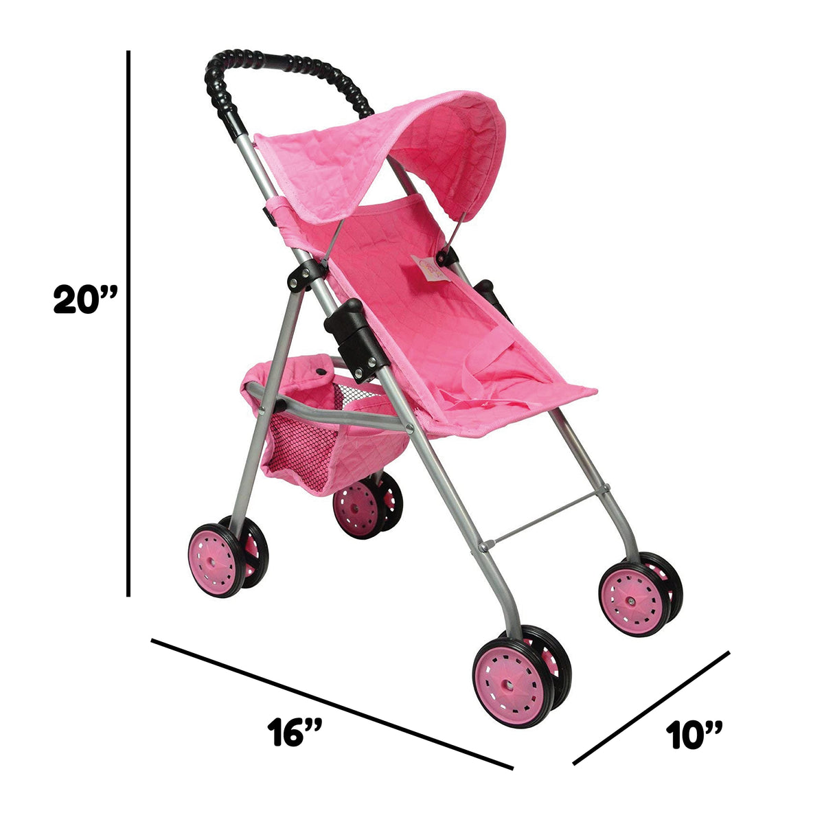 The New York Doll Collection pink quilted stroller enhances imaginative play.