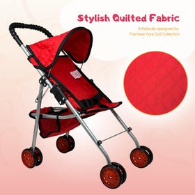 The New York Doll Collection red quilted fabric adds a cozy, stylish look.