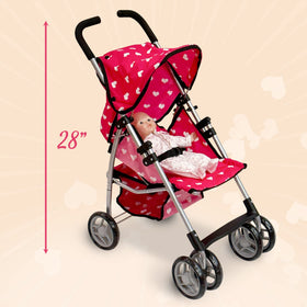 Built-in safety harness keeps dolls secure during push-along adventures.