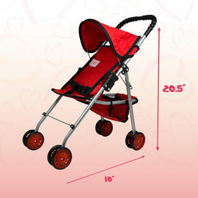 The New York Doll Collection stroller basket detail provides extra storage for toys.