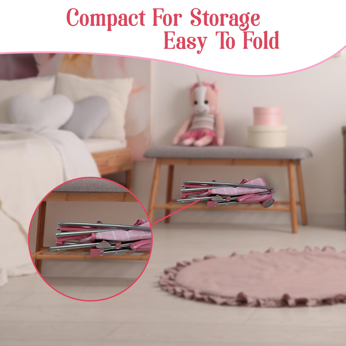 The New York Doll Collection stroller canopy – opens and closes for realistic play.