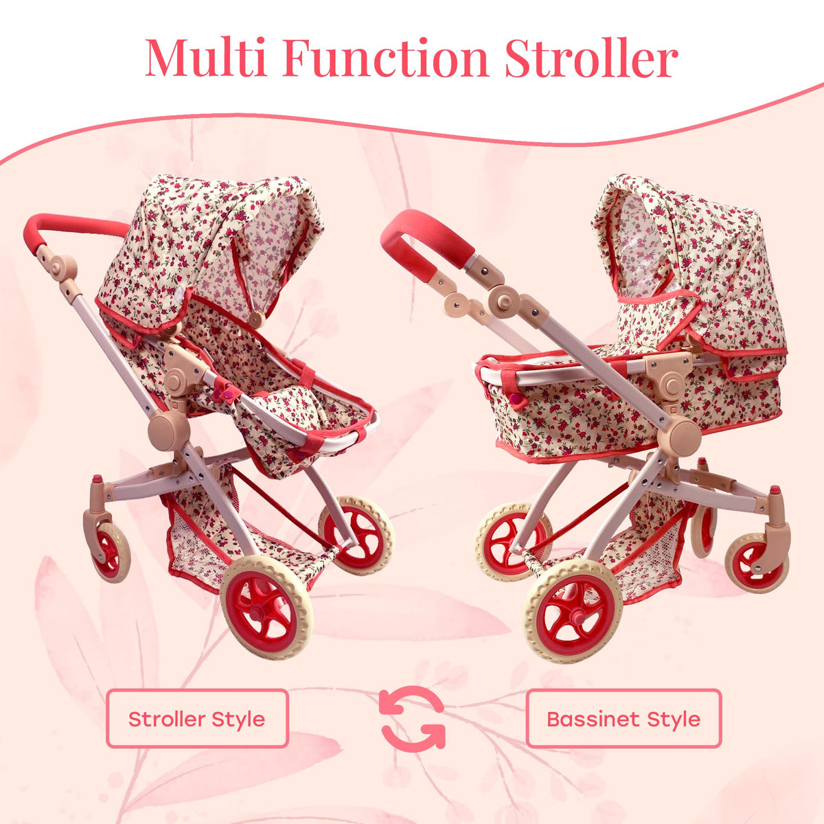 The New York Doll Collection stroller with sun canopy provides shade during outdoor play