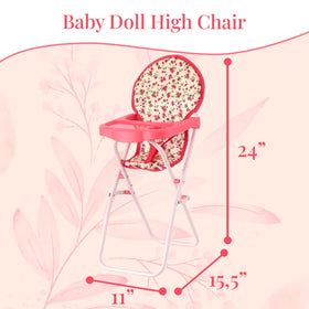 The New York Doll Collection floral print high chair with coral trim for imaginative meals