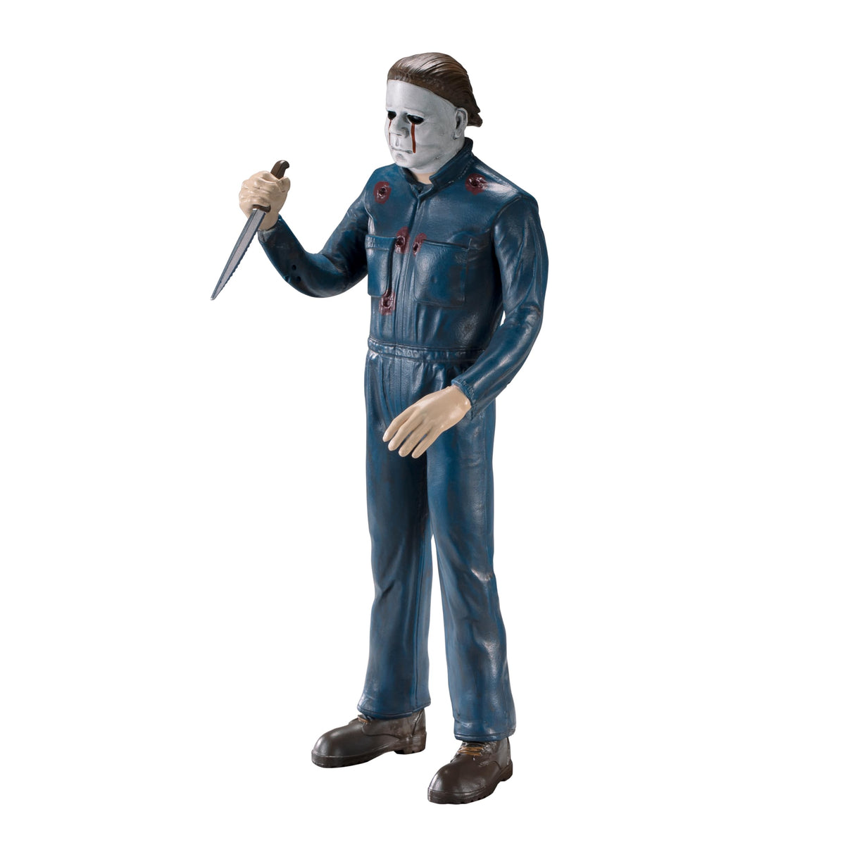 The Noble Collection Bendable Halloween II Michael Myers full pose with knife demonstrates dynamic display options.