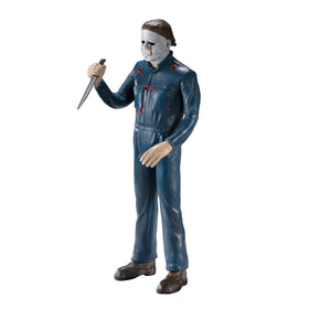 The Noble Collection Bendable Halloween II Michael Myers full pose with knife demonstrates dynamic display options.