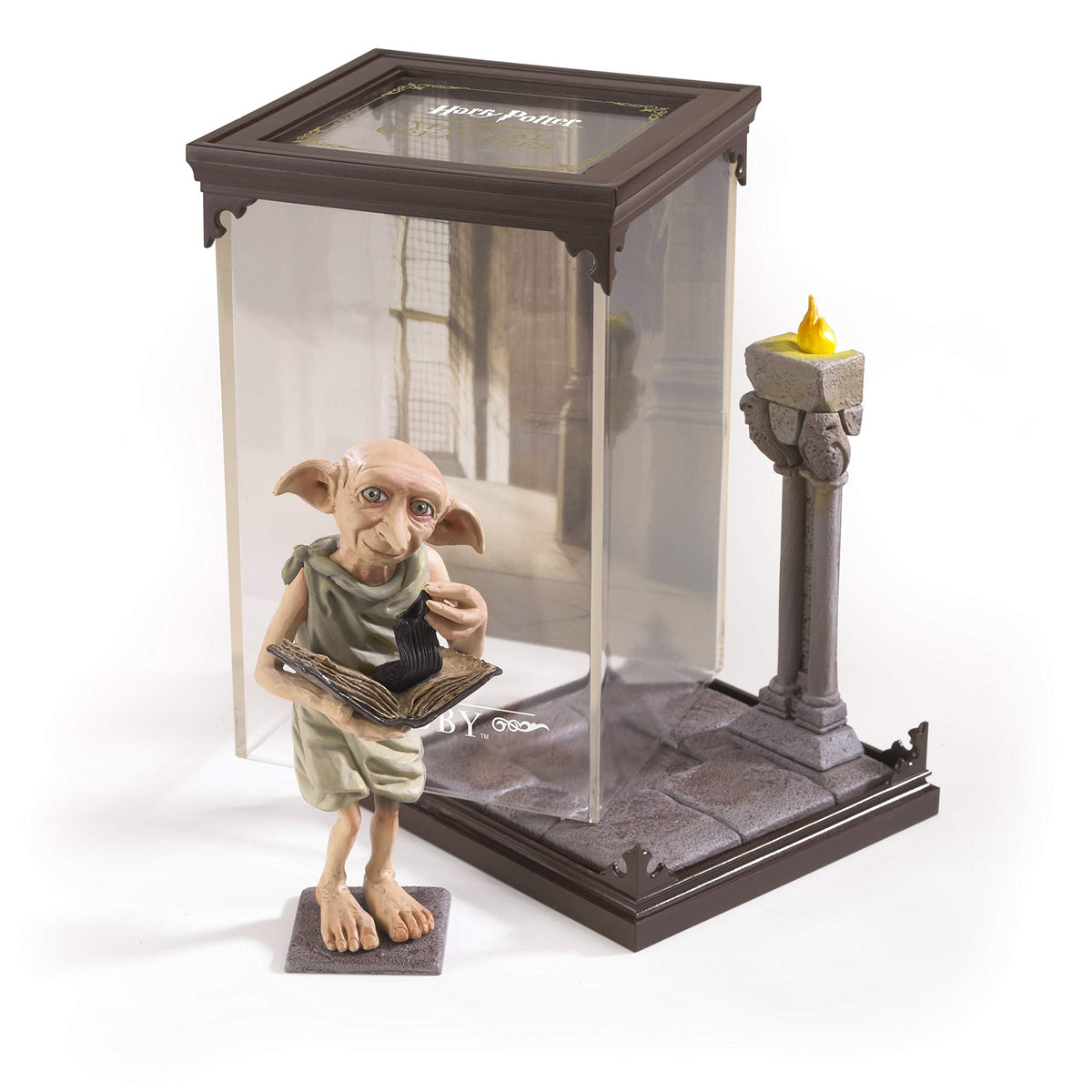 The Noble Collection Dobby figurine diorama with display case for shelf display.