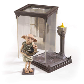 The Noble Collection Dobby figurine diorama with display case for shelf display.