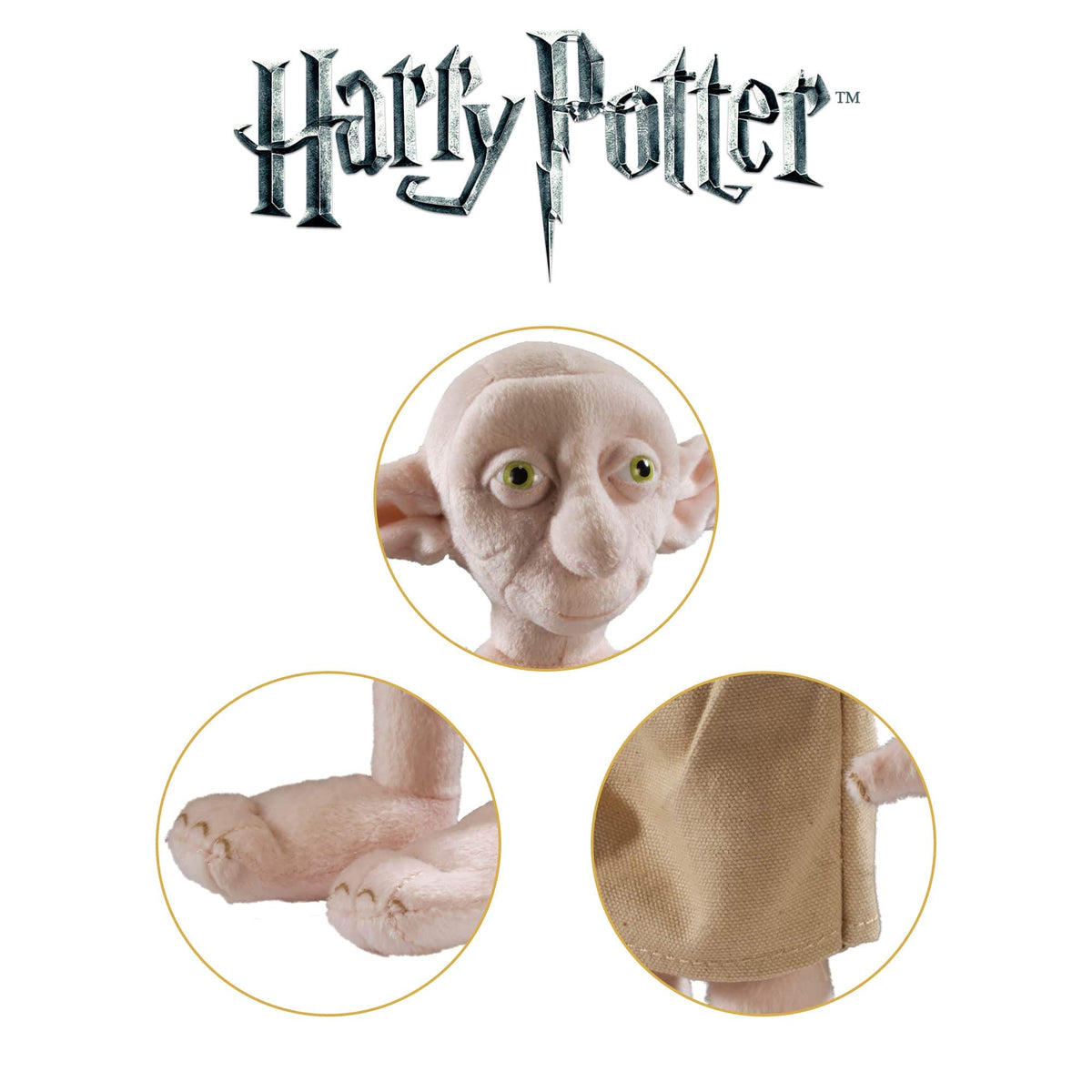 The Noble Collection Dobby Plush craftsmanship with detailed stitching.