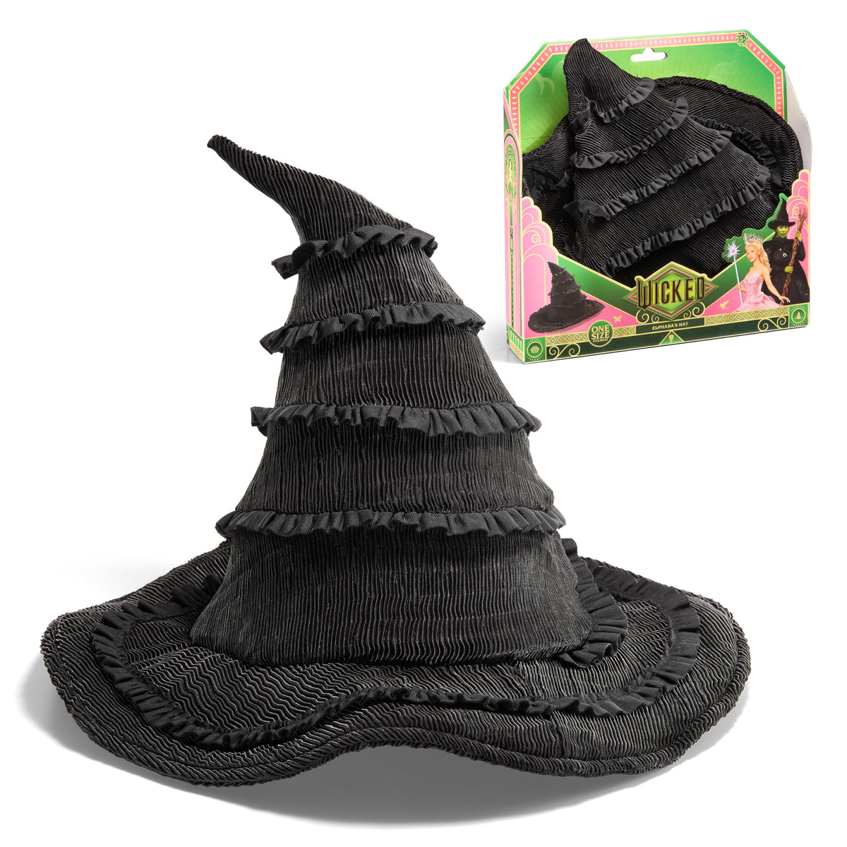 The Noble Collection Elphaba Hat front view shows authentic cosplay detail for young fans.