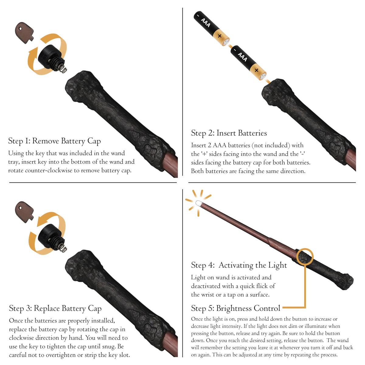The Noble Collection Illuminating Wand battery compartment — easy access for setup