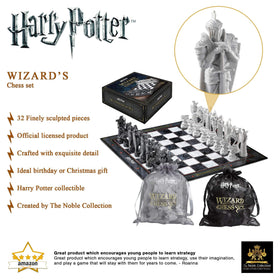 The Noble Collection chess set textured pieces evoke film props for tactile, collectible experience