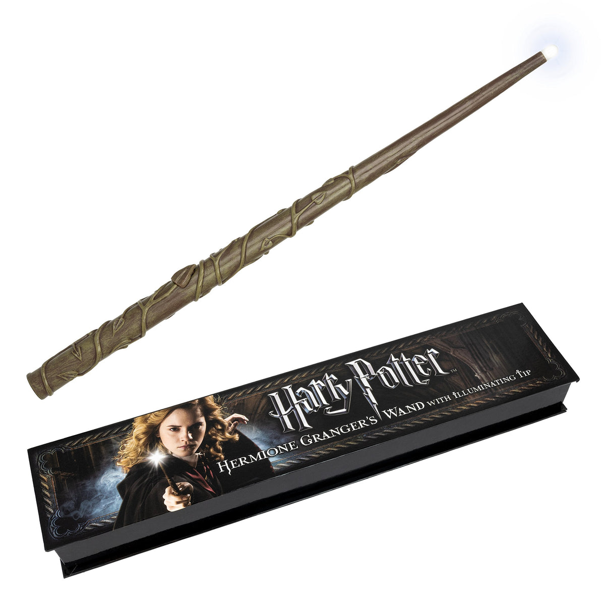 The Noble Collection Hermione Granger Illuminating Wand 15-inch display for authentic light-up magic.