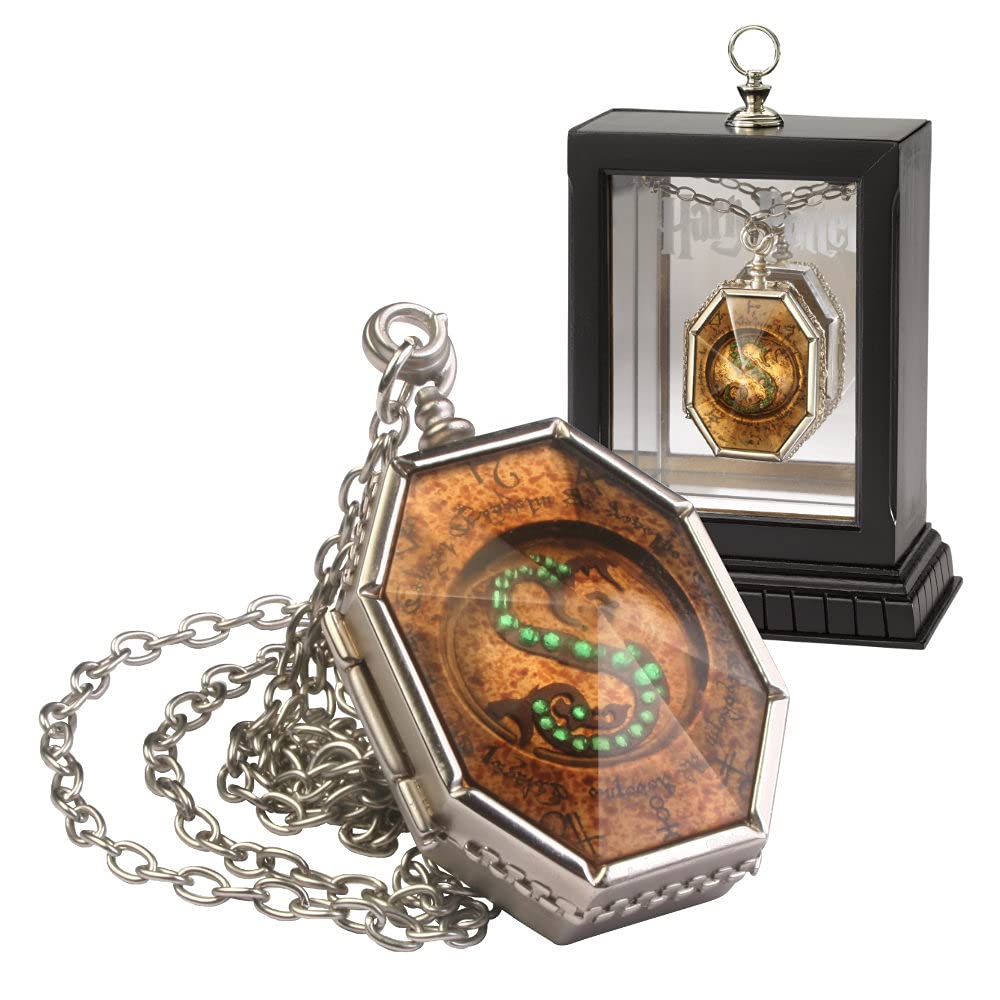 The Noble Collection Horcrux Locket close-up highlights intricate detailing for display.