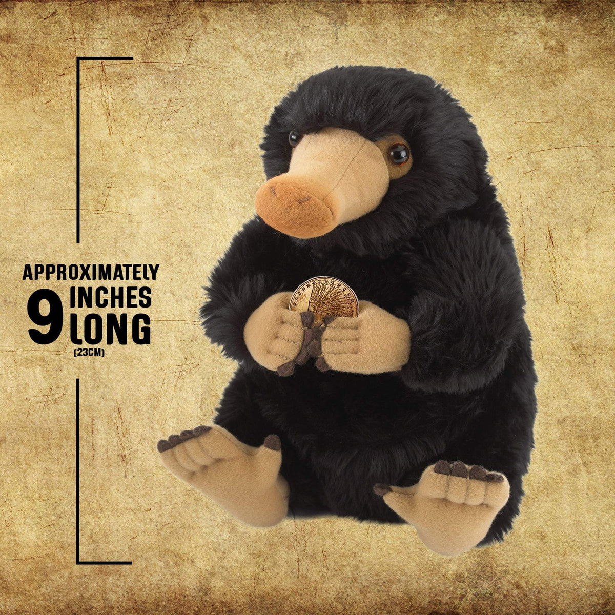 The Noble Collection Niffler Plush close-up eyes showing detailing.