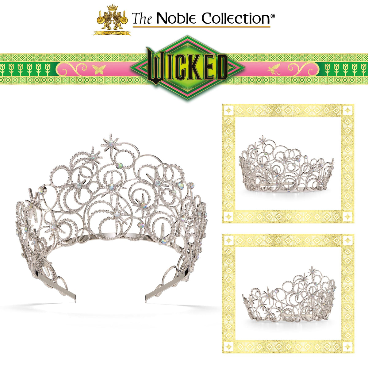 The Noble Collection crown materials detail premium metals and iridescent gems.