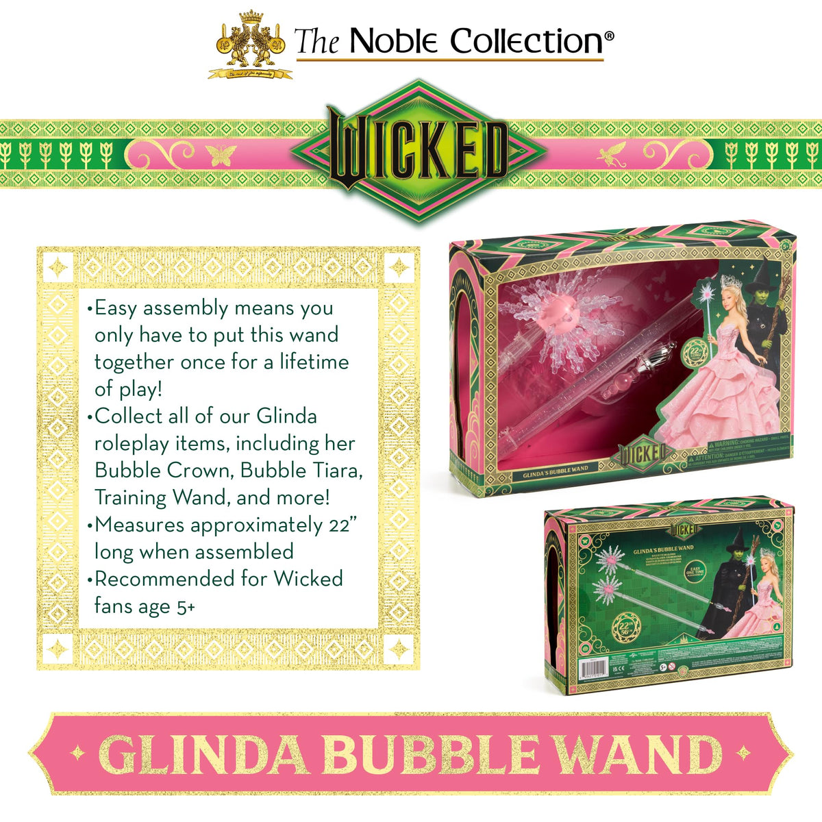 The Noble Collection Wicked Glinda's Bubble Wand scale reference, 22 inches when assembled