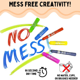 Streak-free neon Kwik Stix on glass surfaces for crafts.