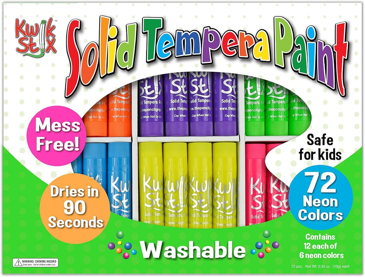 Washable neon paint sticks simplify cleanup after activities.
