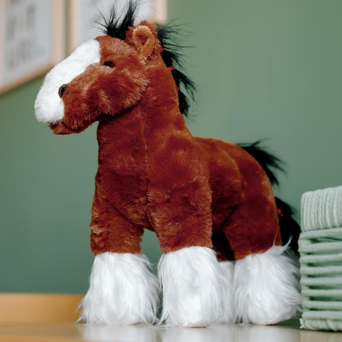 The Petting Zoo brown horse plush toy demonstrates durable stitching for lasting kid-friendly use.