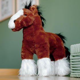 The Petting Zoo brown horse plush toy demonstrates durable stitching for lasting kid-friendly use.