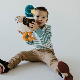 The Petting Zoo duck plushie wings detail, bright and kid-friendly.