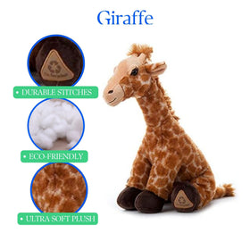 The Petting Zoo giraffe plush recycled fabric material detail.