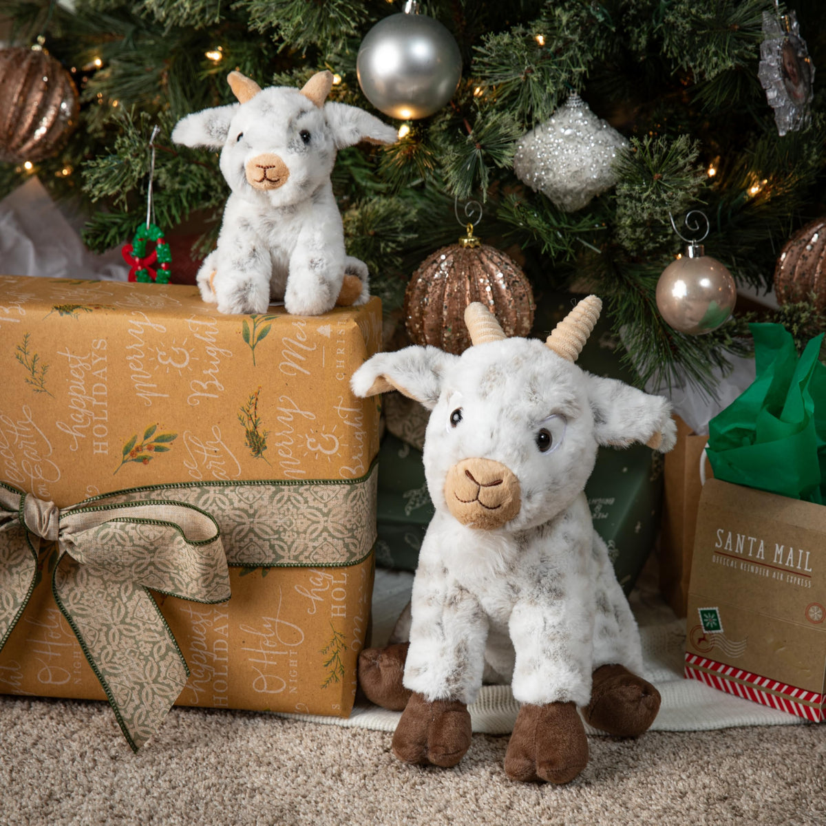 The Petting Zoo Goat plush shows short legs and playful eyes for friendly charm.